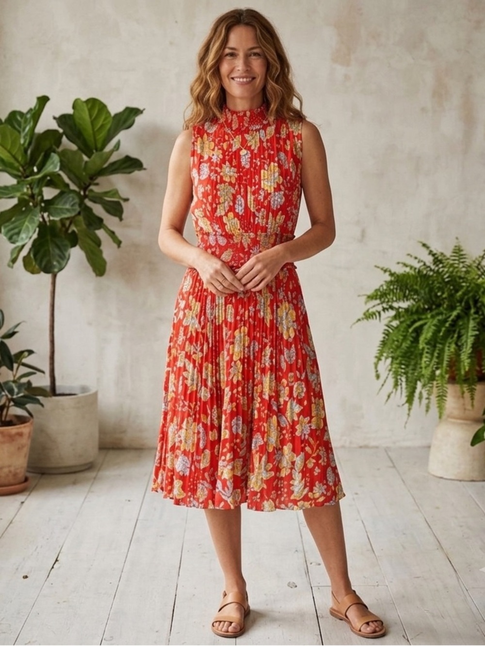 Nanette Lapore sleeveless midi dress, pleated skirt, fully lined, size 8